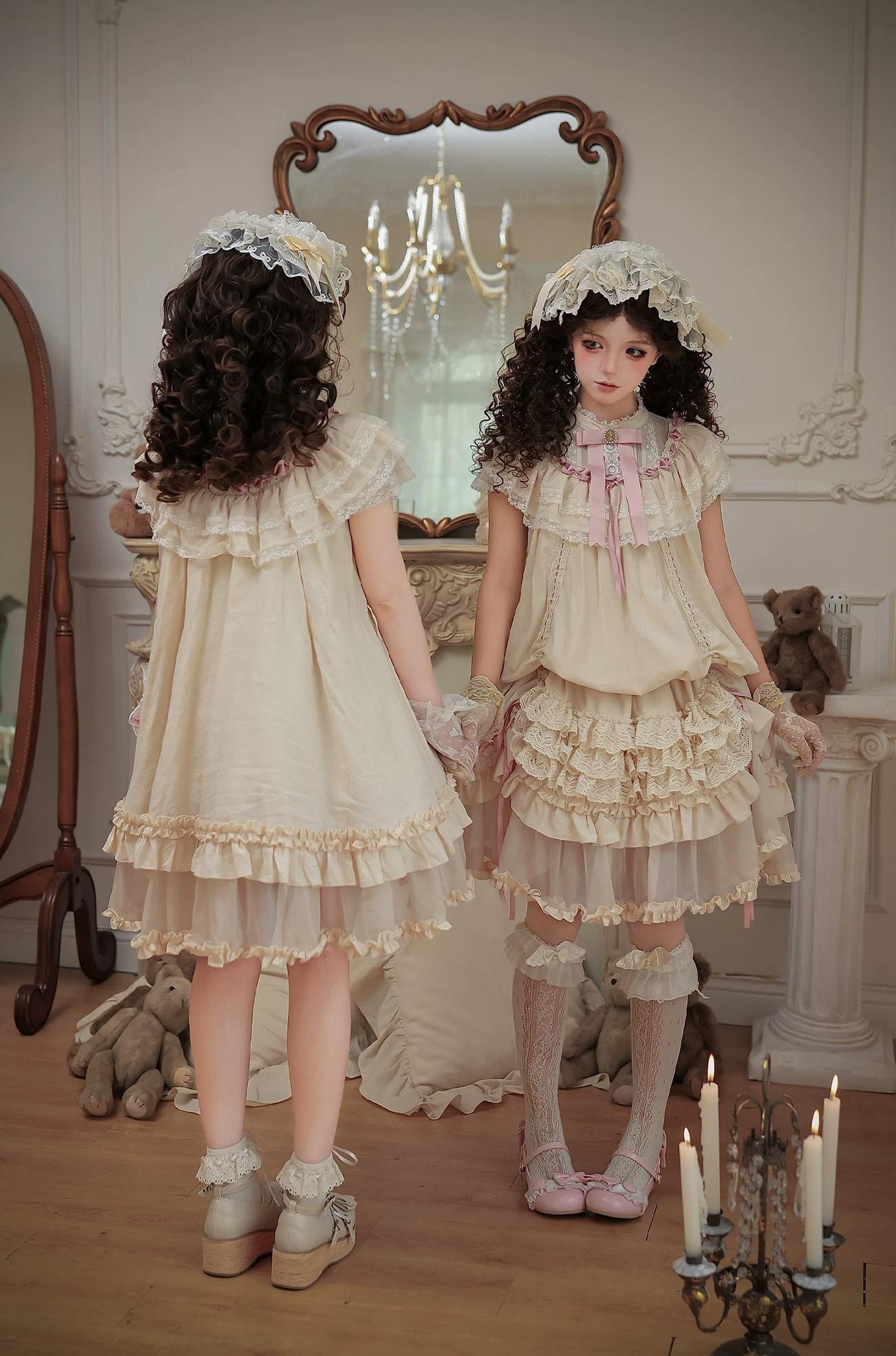 With PUJI - Lily's Dream - Cotton Lining Classic Lolita OP, Drawstring Liftable Hem