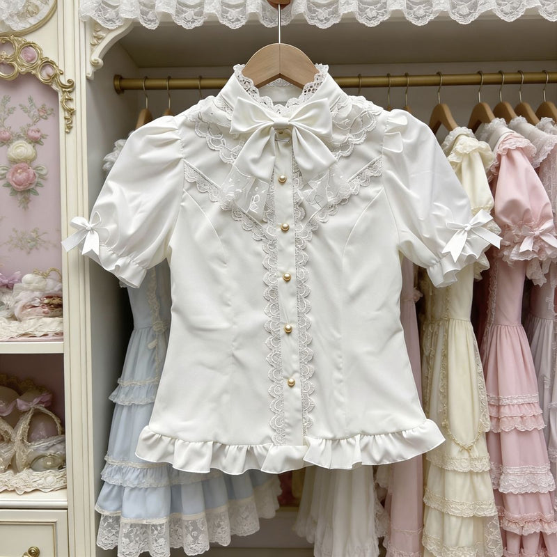 White Puff Sleeve Lolita Blouse with Bow Collar