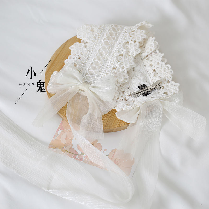 Miss Fula Lolita  Elegant Hairband Lolita Hairband Necklace White Wedding Black Hat