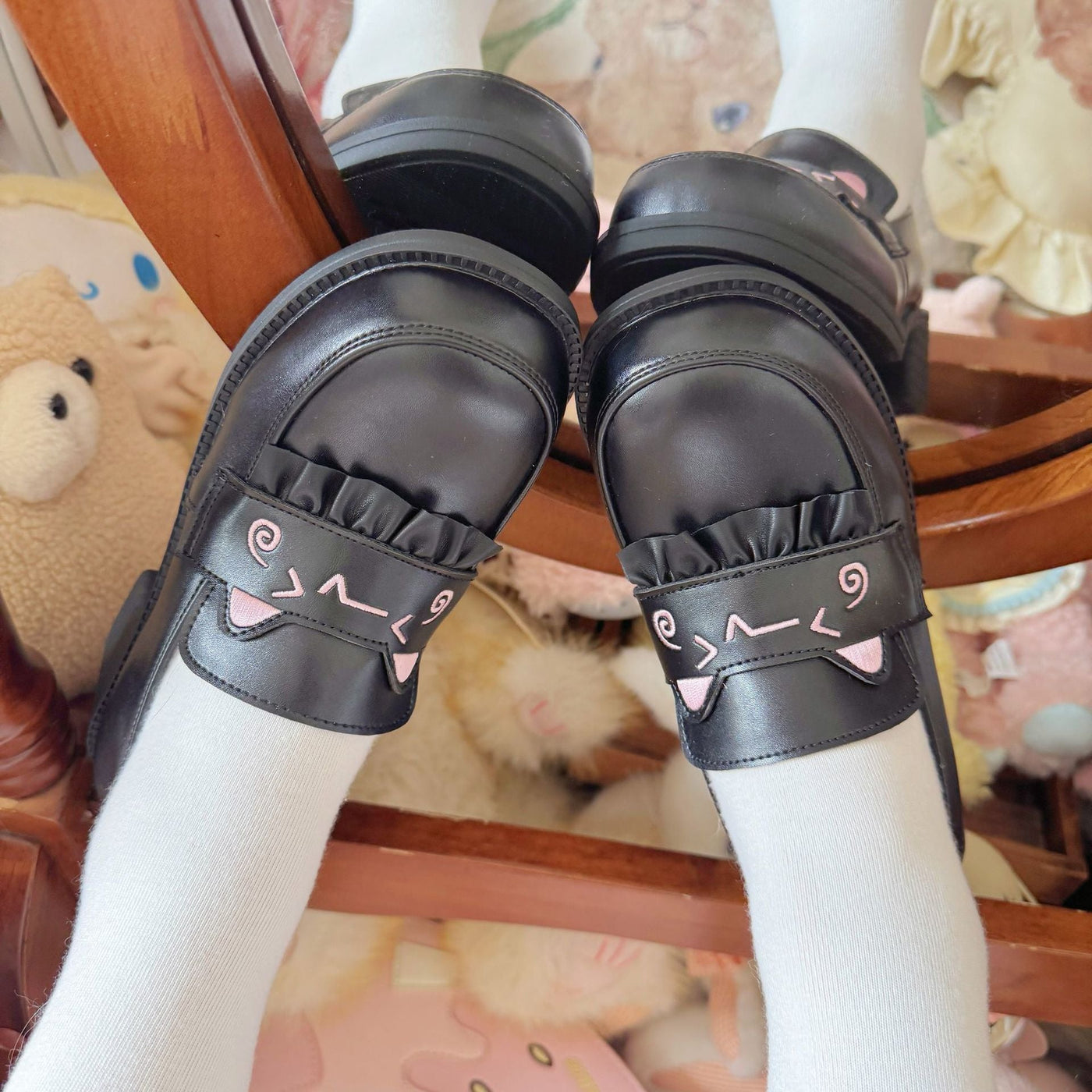 Embroidered Round-Toe JK & Lolita Platform Shoes - Sweet Student Footwear