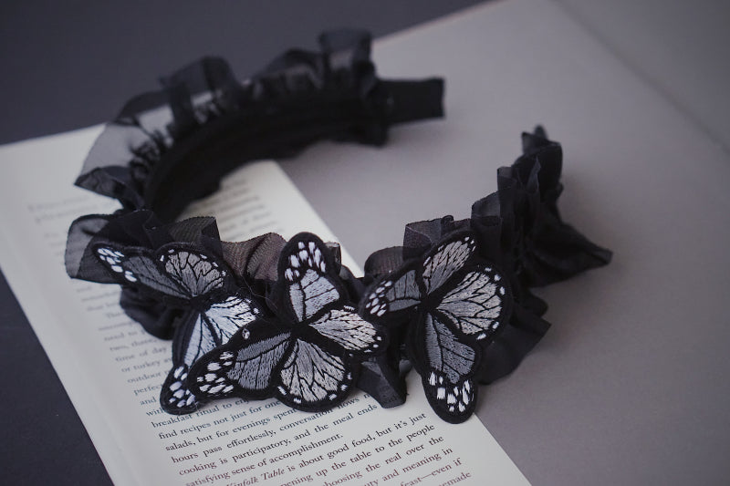 Handmade - Lace Butterfly Headband - Dark gothic Lolita lace
