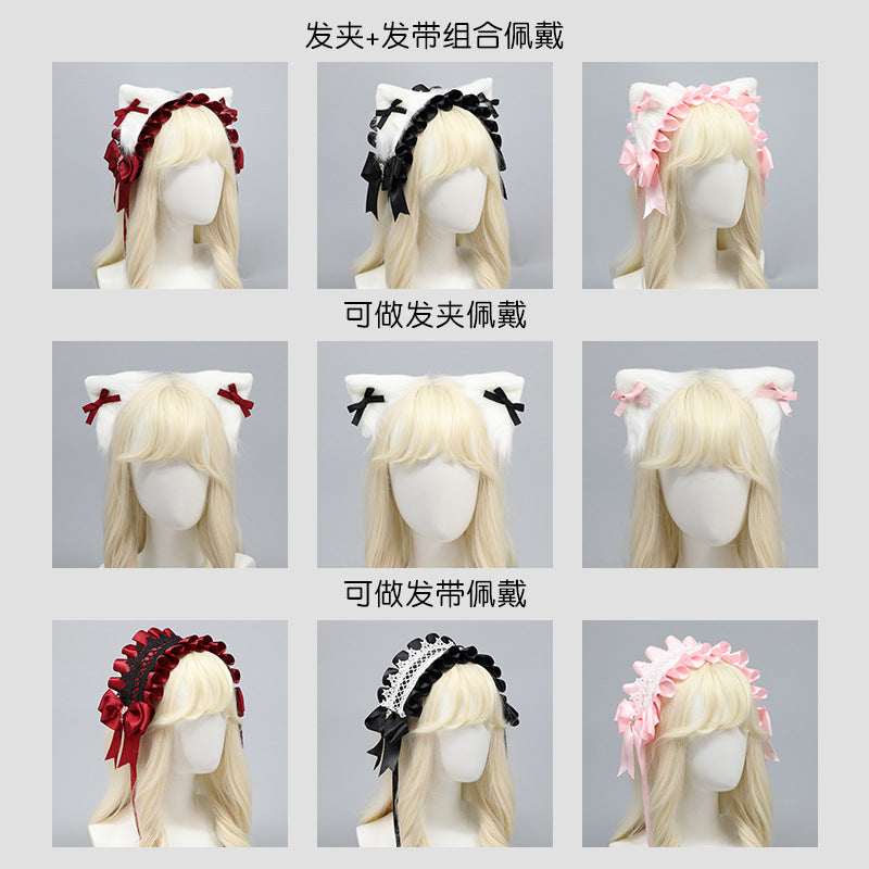 Cute Girl Hair Accessories Lolita Multi-use Clip Bow Hair Ornament Comic Exhibition Costume Cat Ear Hair Clip Cat Ear Hairband - Lolita Fetch