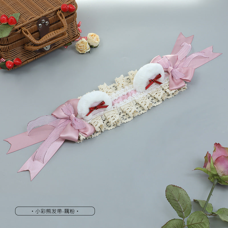 Lolita Headband Cute Japanese Handmade Fashion Accessory Cosplay Comic Exhibition Costume Plush Bear Ear Headband - Lolita Fetch
