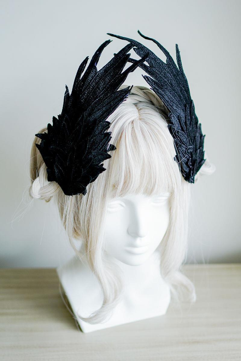 Original Design Angel Wings Lolita Feather Black and White Two-tone Embroidered Hair Clip Styling - Lolita Fetch