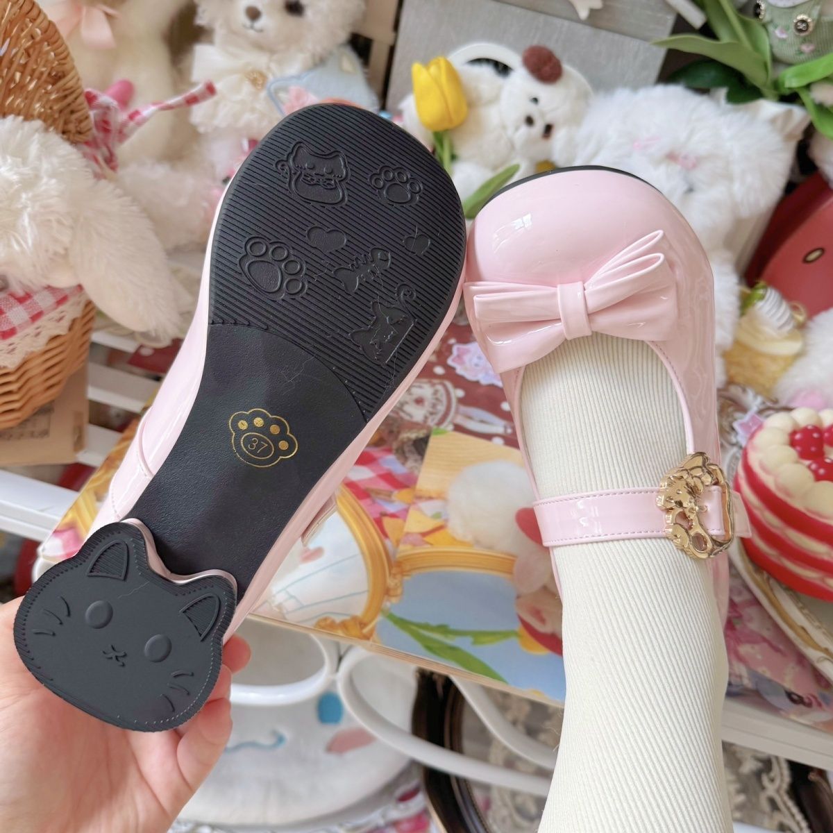 "Hugging Cat" | Kitty Toast Original Versatile Cute Low-Heel Round-Toe Lolita Shoes
