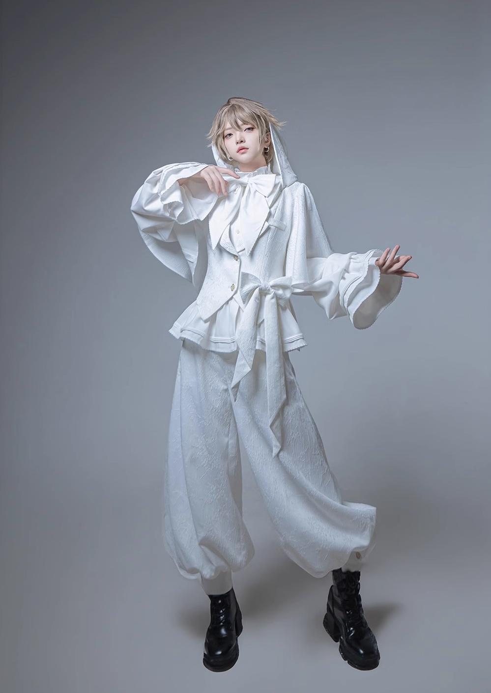 Rabbit Hunting White Moonlight - White Ouji Lolita Jacket & Shorts Set XS Pants (in stock)
