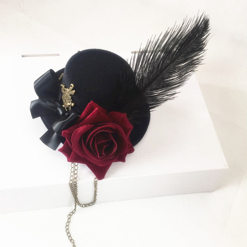 Rose Flower Rabbit Vintage Gothic Small Hat Dark Lolita Small Hat Hair Clip Vintage Photo Accessories