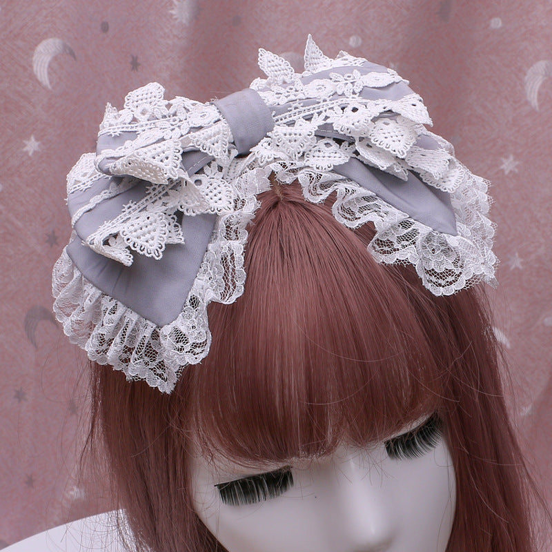 Handmade Japanese Lolita Hair Clip Soft Girl Hair Accessory Lolita Lace Bow Hairband Wrap