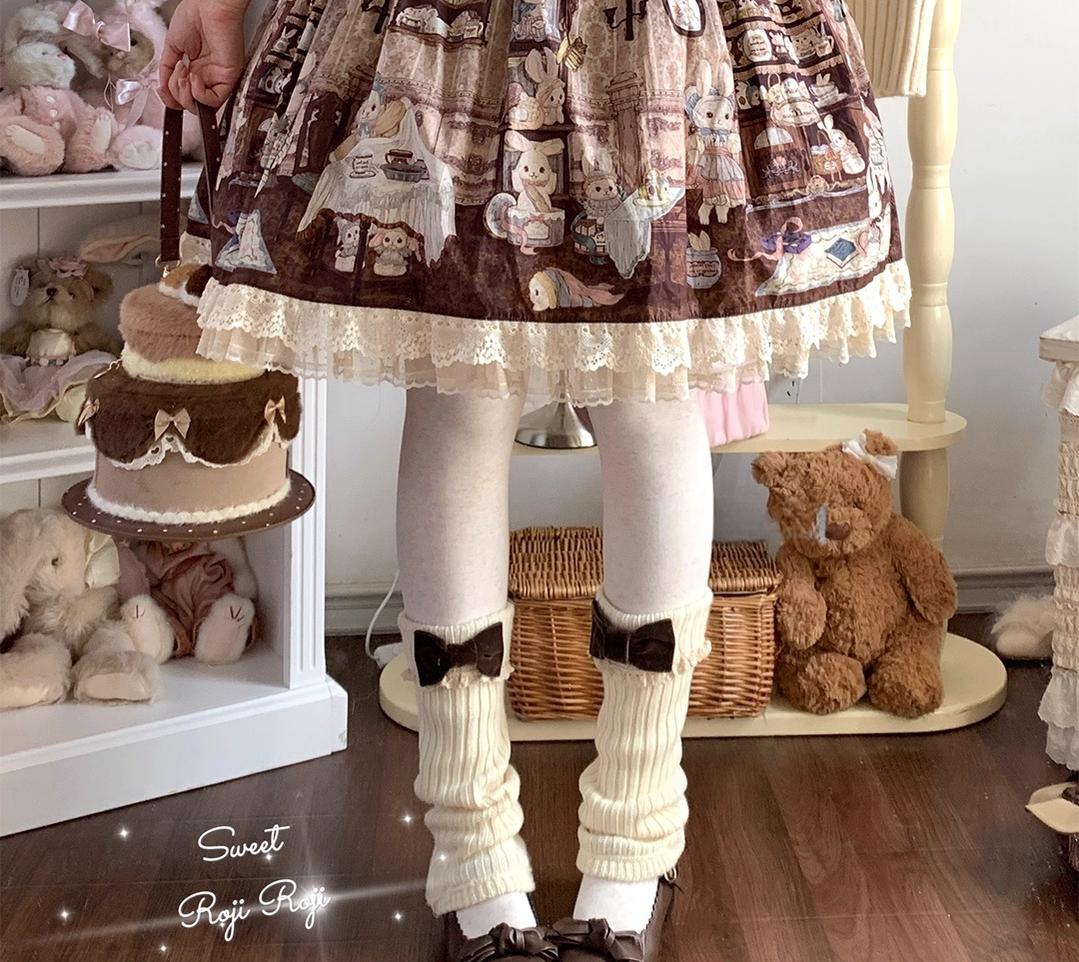 Roji Roji - Flared-Hem Lolita Leg Warmers - Velvet Bows Socks