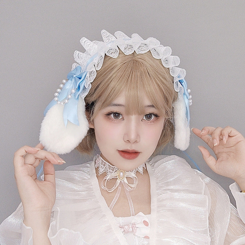 Comic Con Lolita Bunny Ear Headband Bowknot Soft Girl Style Bunny Ear Hair Accessory Anime Maid Lolita Headwear