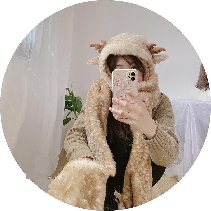 Xiaogui - Winter Kawaii Lolita Hat Antler - Plush 3-in-1 Set Headwear