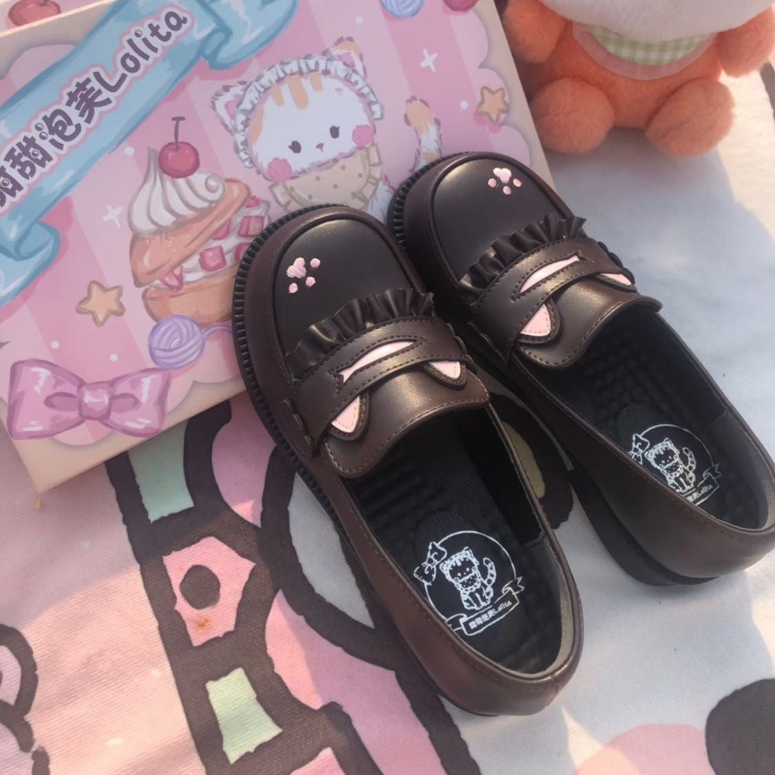 LolitaFetch Cat Academy Princess Leather Shoes, stylish footwear with detailed leather design and elegant craftsmanship.