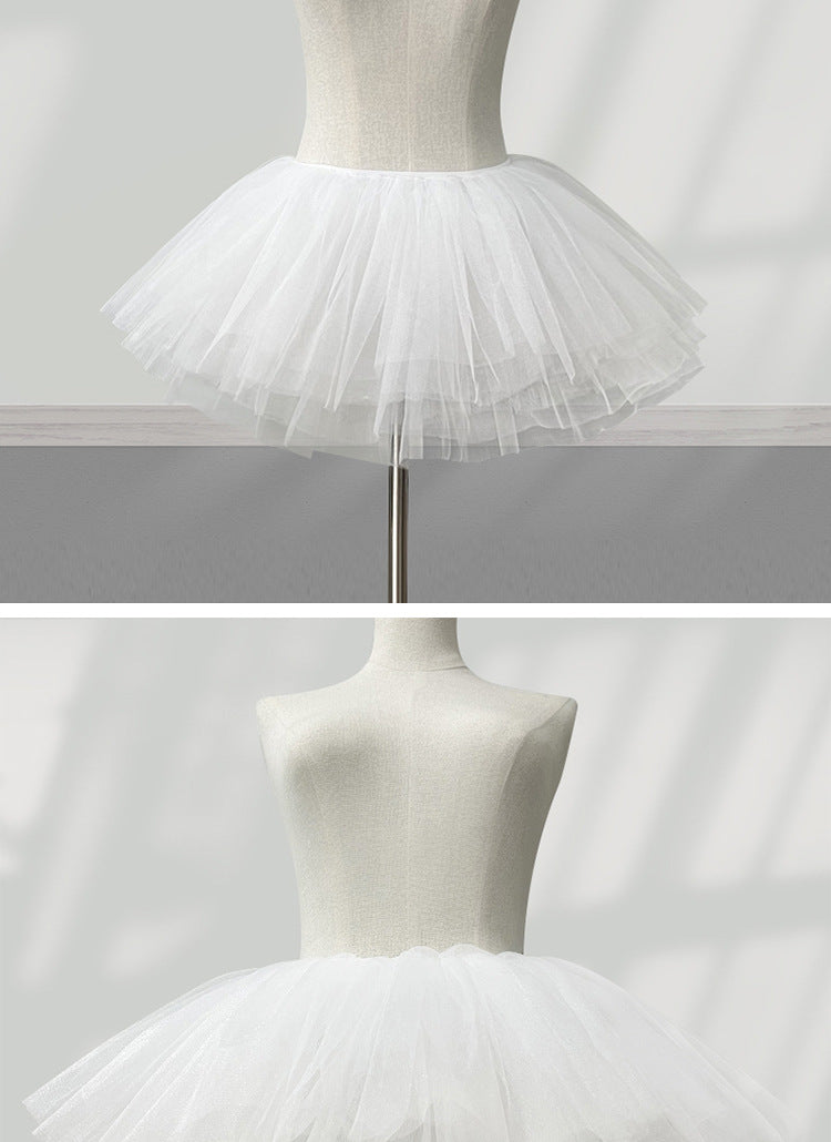 Short Lolita Petticoat – 6-Layer Irregular Soft Tulle Underskirt (Elastic Waist, 28cm)