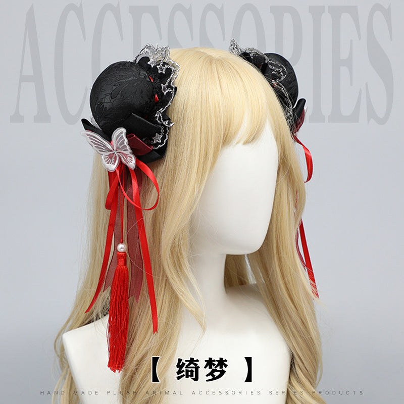 Handmade Lolita Chinese Style Bun Clip - Tassel Lace Bow Hair Ornament - Lolita Fetch