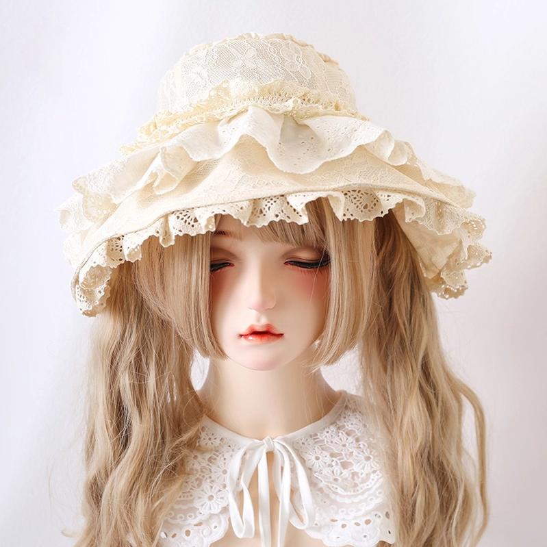 Xiaogui - Lace Lolit Sun Hat, Detachable Bows - Headwear