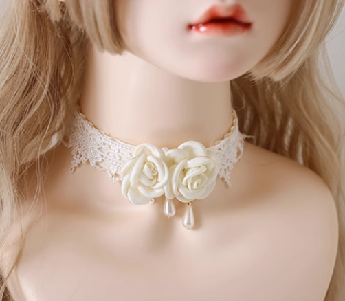 Xiaogui - Elegant Lolita Lace Camellia - Necklace Neckwear