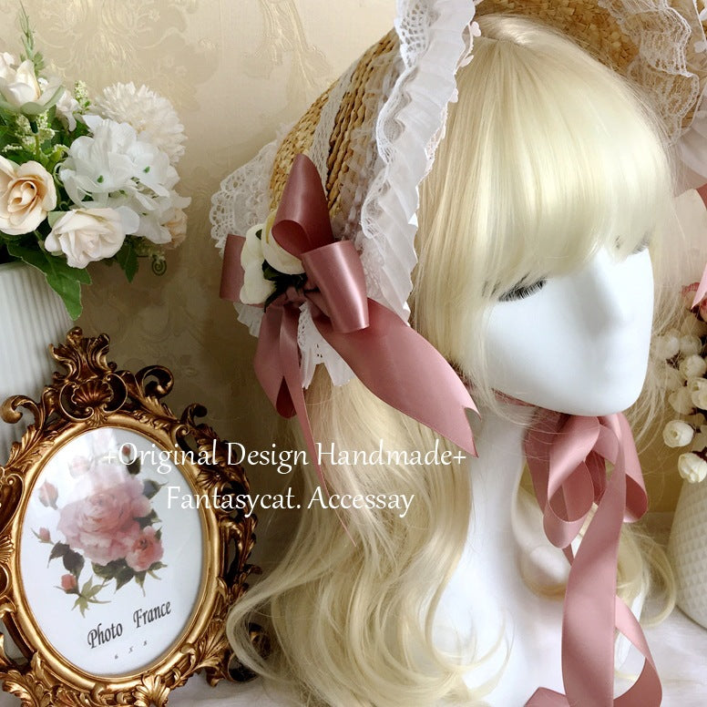 Fanmao Lolita French Flat Bonnet - Multi-color Pastoral Style Women's Summer Straw Hat