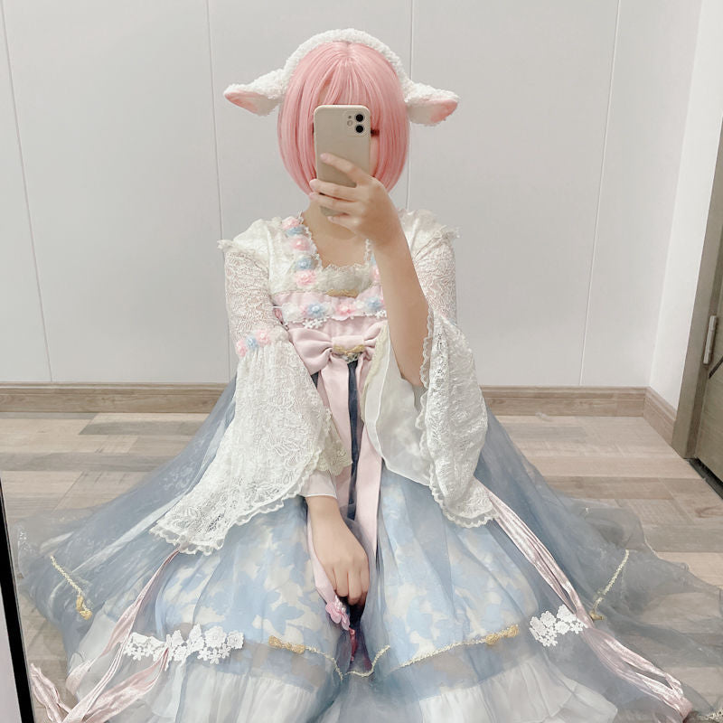 Handmade Lolita Sheep Ear Headband with soft fabric sheep ears, a cute animal hair accessory for stylish costumes or everyday wear.
