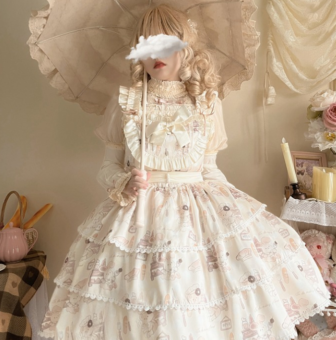 Niu Niu - Plus Size Lolita Jumper Dress - Beige Sweet Short Sleeve JSK Dress