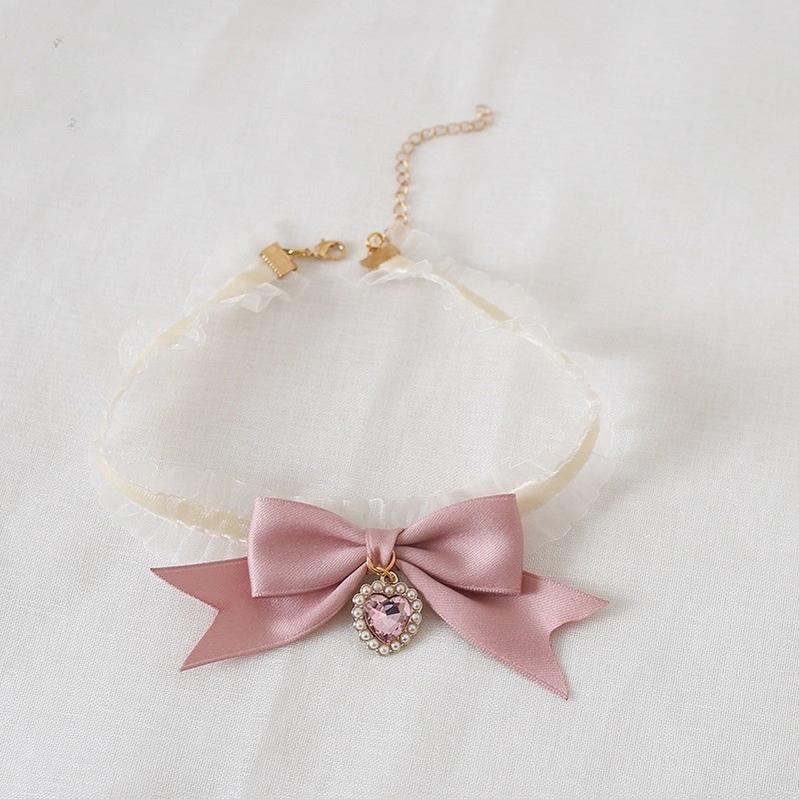 Xiaogui - Ivory & Pink Sweet Lolita Headdress Bridal Lace Headwear 6. A choker