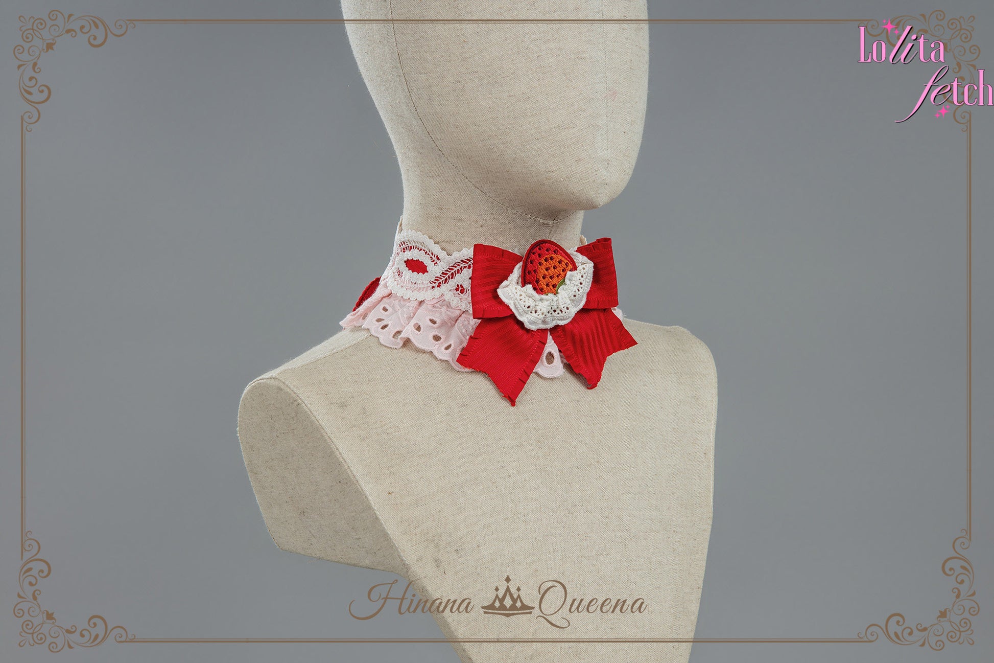 Gorgeous Strawberry Party Lolita Dress JSK and OP by Lolita Fetch, featuring floral patterns and elegant frills for a wedding or special occasion.