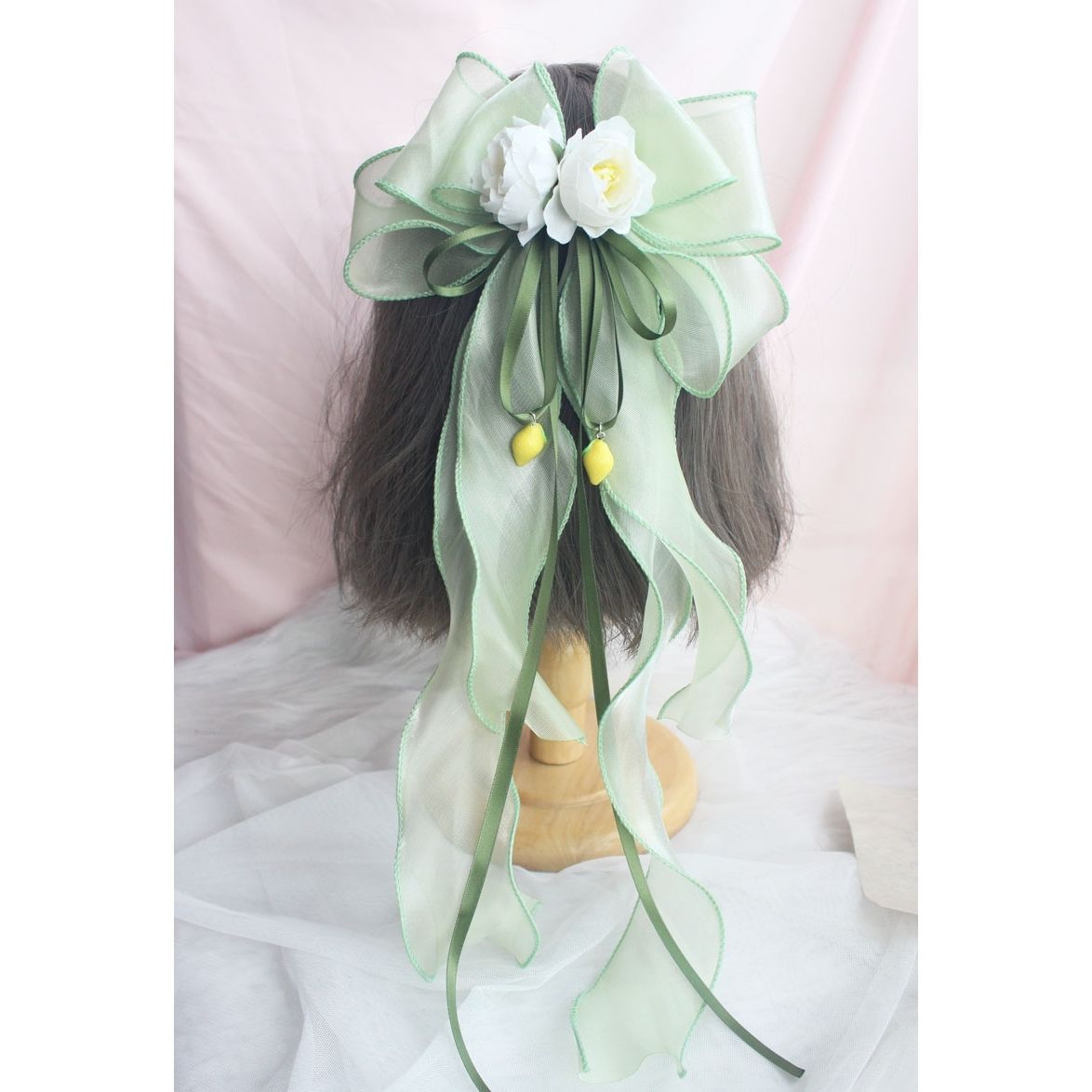 Original Design Hanfu Lemon Lily Hair Accessories Set Summer Ancient Style Lolita Green Fresh Side Clip Necklace