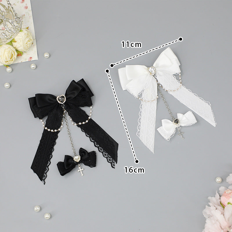 Gothic Fallen Angel Side Clip - Original Lace Bowknot Rhinestone Hair Accessory - Lolita Fetch
