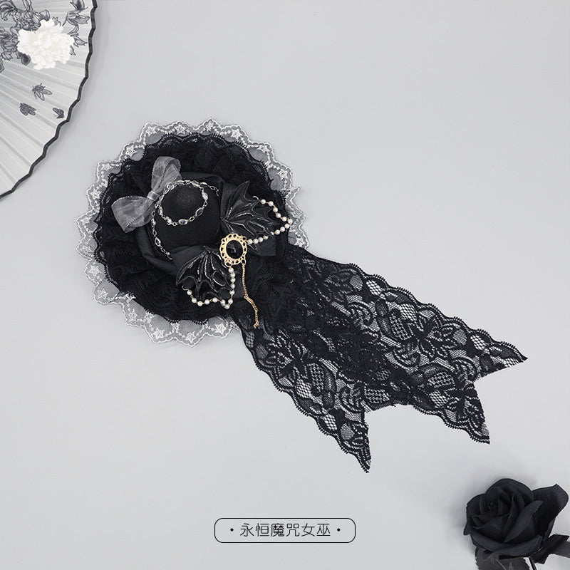 Cute Lolita Gothic Flat Hat - Halloween Magical Girl Versatile Witch Headwear - Lolita Fetch