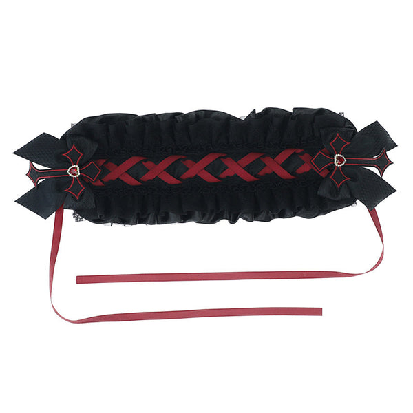 Dark Gothic Lolita Cross Lace Bow Hairband - Comic Con Cos Party Girl Headwear - Lolita Fetch
