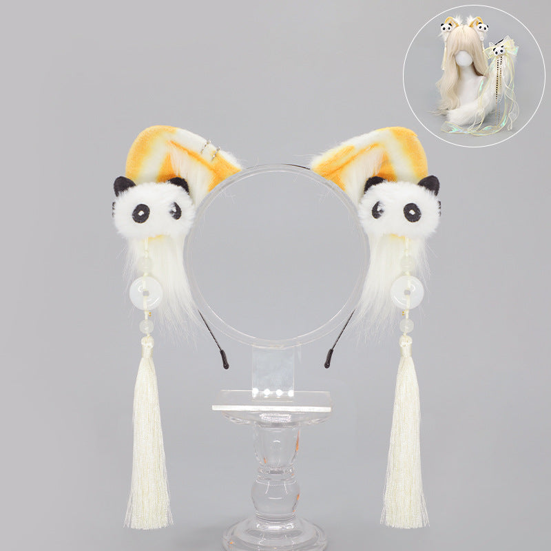 Lolita Chinese Style Cat Ear Headband Subculture Animal Ear and Tail Cosplay Accessories Plush Cat Ear and Tail Set