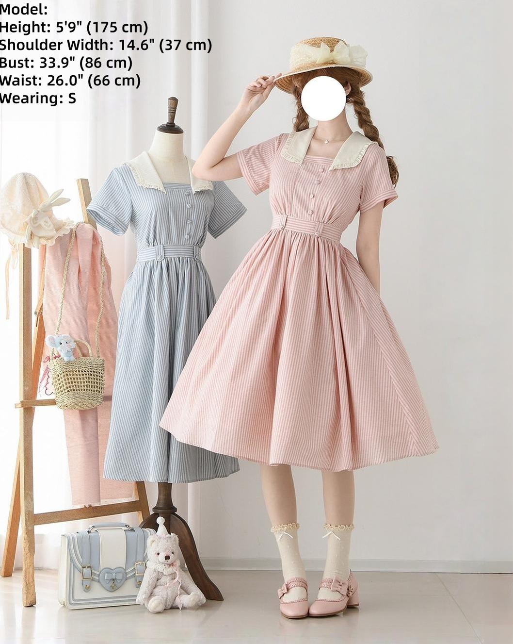 Forest Wardrobe - Endless Forest - Summer Striped Classic Lolita OP Dress, Short Sleeve