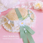 Green ribbon small straw hat / Free size