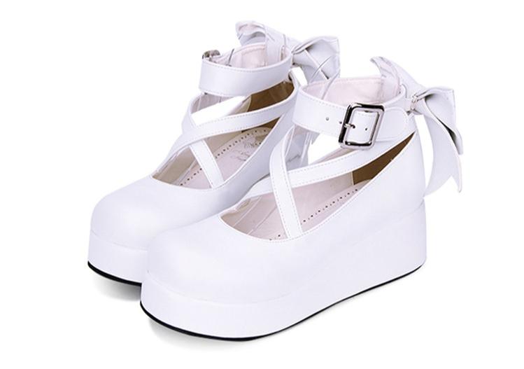 Angelic imprint - Daily Lolita Leather Shoes Platform - Medium Heel Big Bow Shoe Shoes