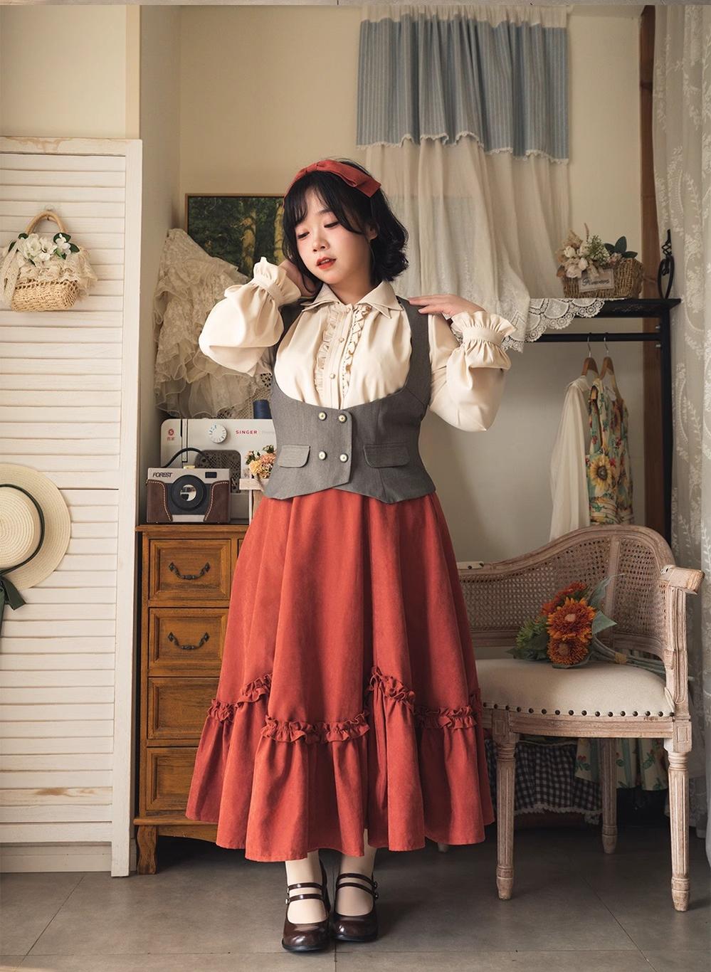 Forest Wardrobe - Forest Basket - Elegant Lolita Skirt Retro Classic Petal Swing Skirt
