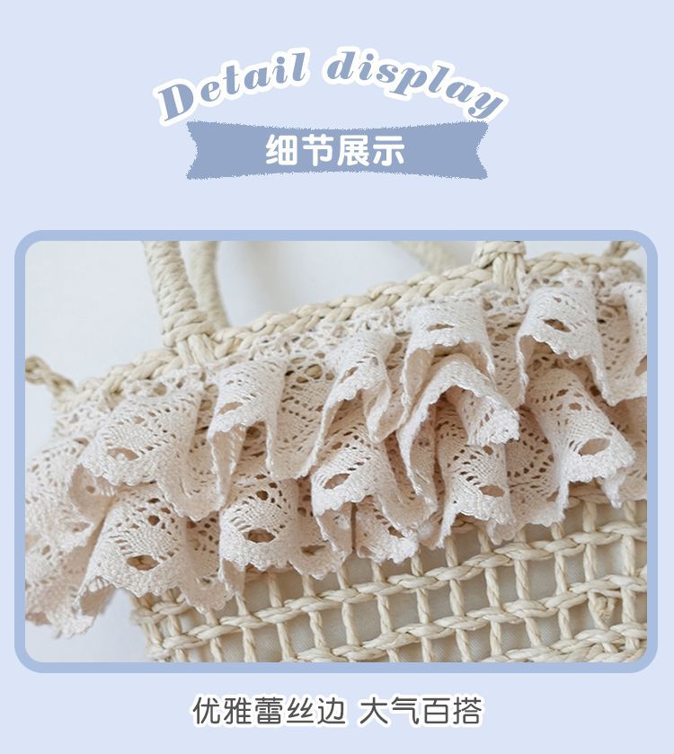 Lolita Bag for Women 2022 New Strawberry Flower on the Hill Handmade Small Item Lolita Spring Outing Straw Bag - Lolita Fetch