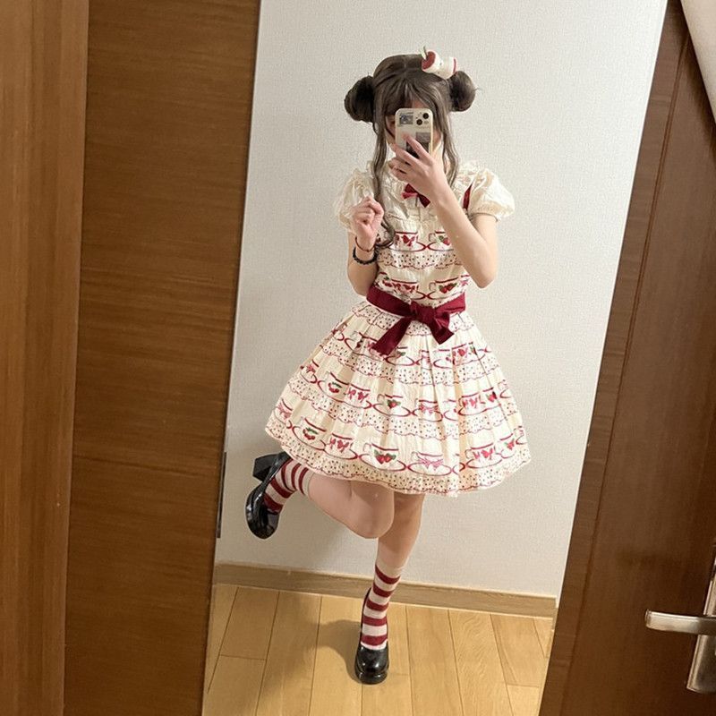 Hazel Bear Ruffle Collar Puff Sleeve Lolita Blouse - styled view