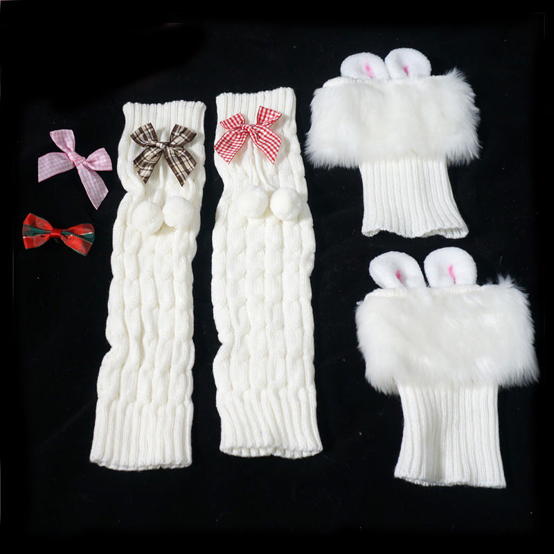 Original Cute Rabbit Ear Fluffy Socks Soft Girl Lolita Japanese JK Style Pom-Pom Bow Leg Warmers Elephant Socks - Lolita Fetch