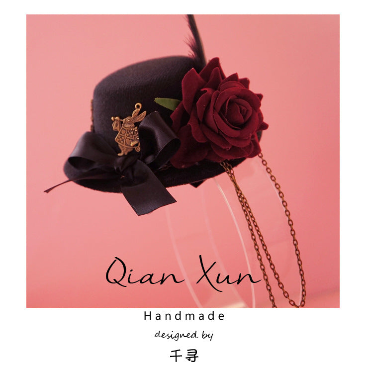 Vintage Gothic Small Hat Rose Lolita Small Hat Hair Accessory Tea Party Style Hair Accessory Photo Prop