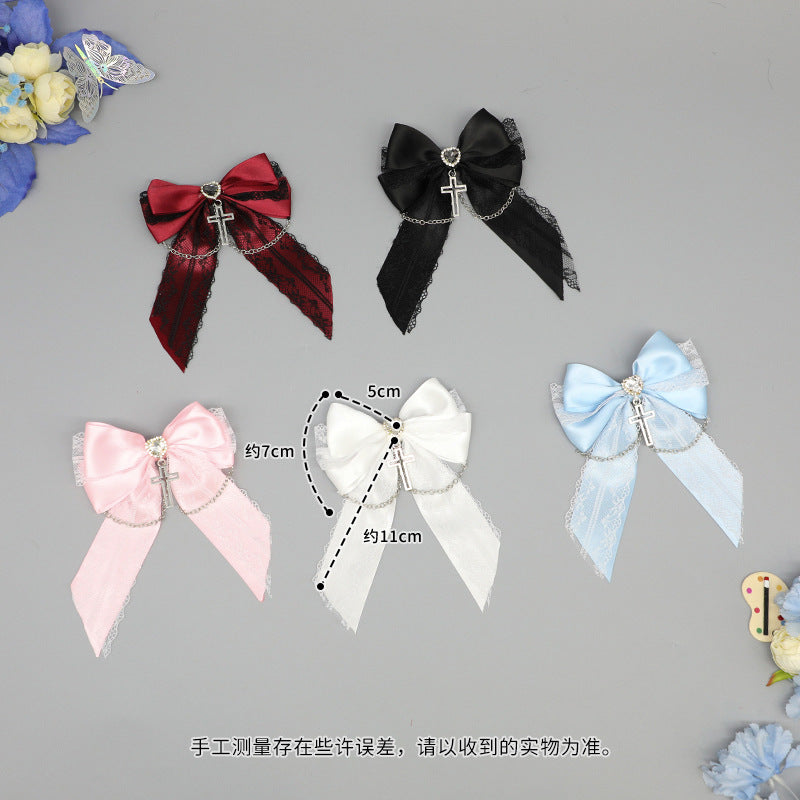 Original Mass-Produced Handmade Hair Accessories Japanese JK Lolita Cross Lace Bowknot Hair Clips Hair Accessories - Lolita Fetch