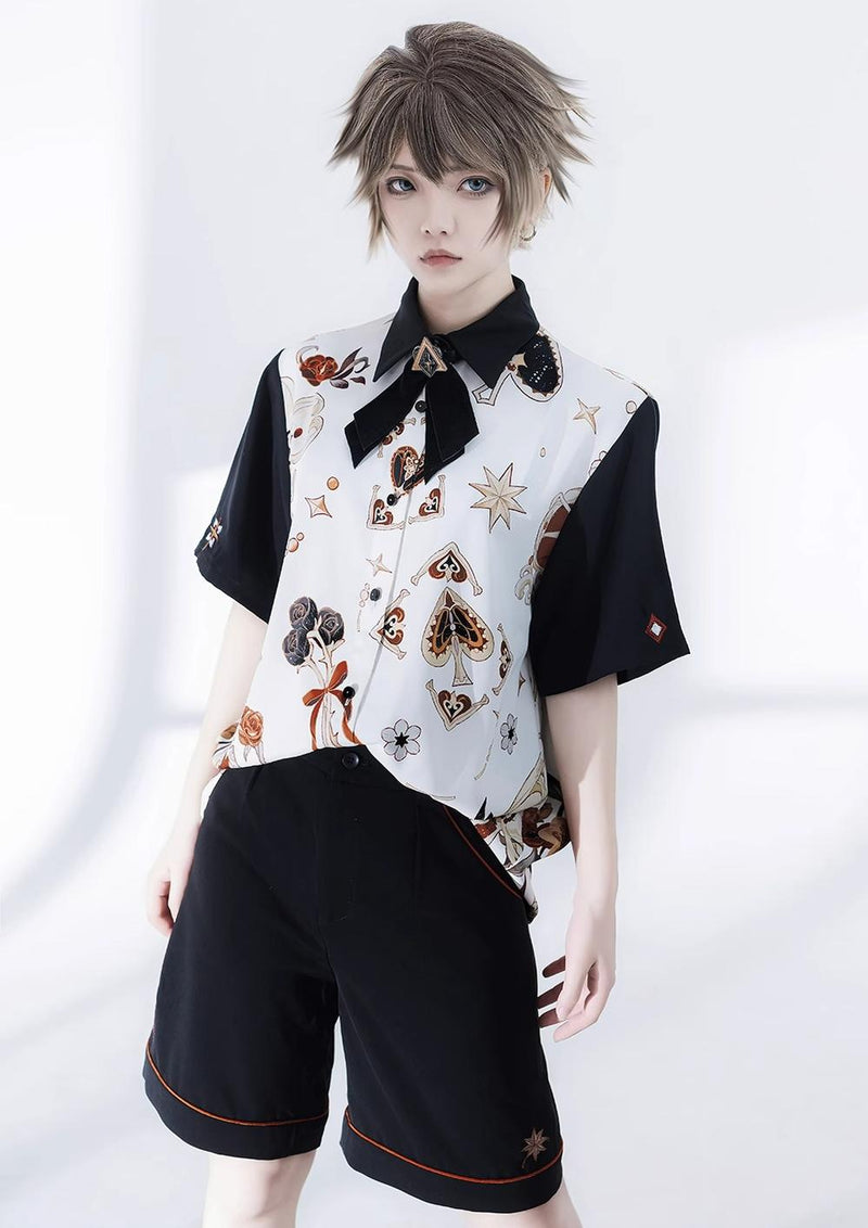 Princess Chronicles - Floral Intoxication - Retro Ouji Lolita Shirt Floral Short Sleeve Shirt and Embroidered Black
