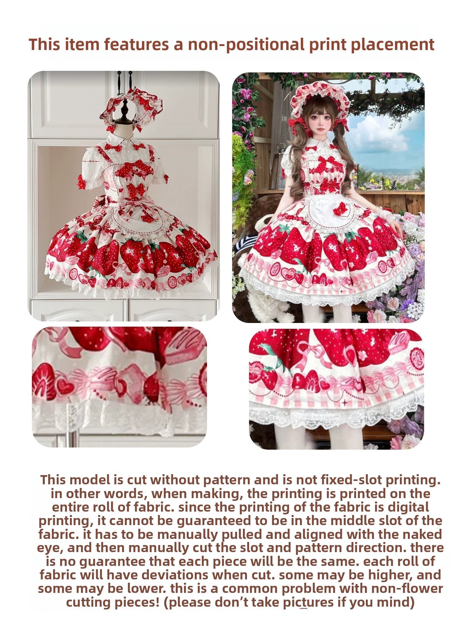 Mengfuzi - Strawberry Pear - Strawberry Handle Picture Sweet Lolita Dress