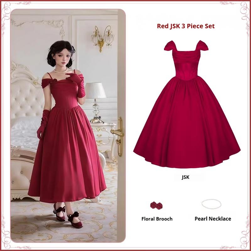 For Beloved - Classic Lolita Satin JSK Dress Set, Fishbone Waist (L M S) 45039:835292