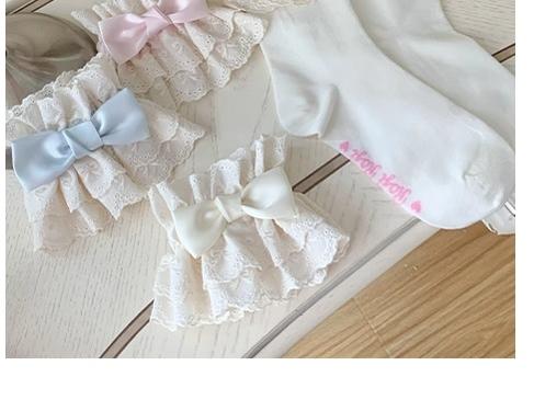 Roji Roji - Cotton Lolita Socks Lace Bow White - Socks Socks