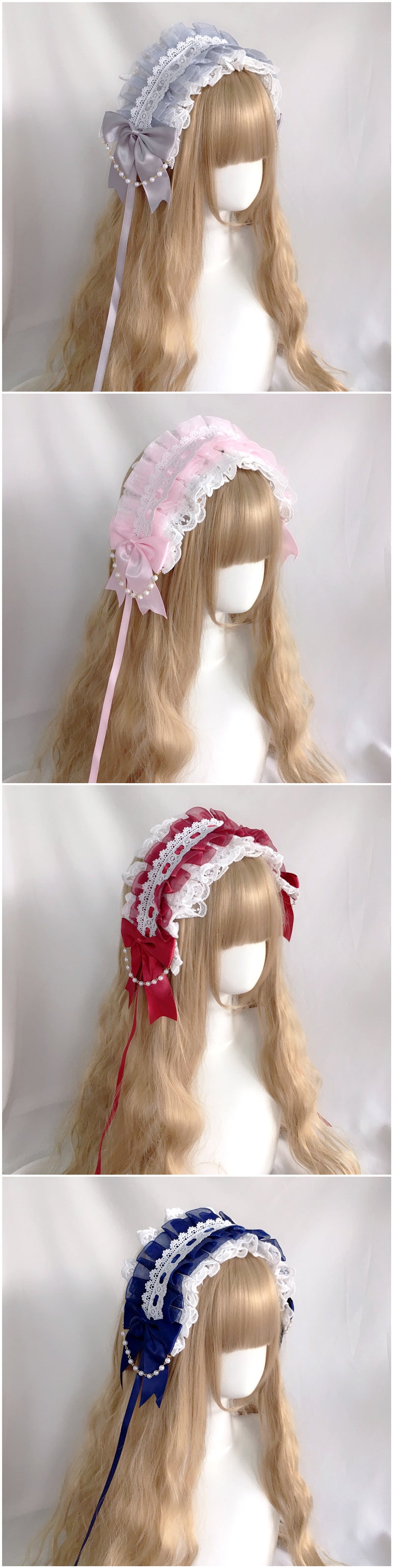 Snow white LolitaFetch soft girl headdress with lace and KC bow, featuring a sweet, princess-style hair clip and headband.