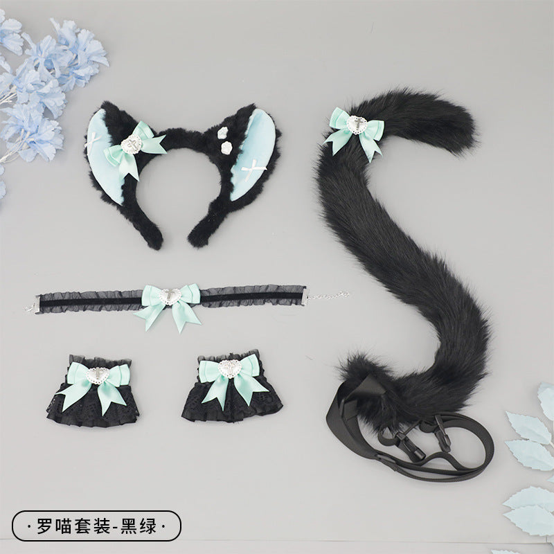 Cosplay Cat Ear Headband Cat Tail Accessories Handmade Cute Cat Girl Beast Ear Hair Accessories Beast Tail Accessories Set