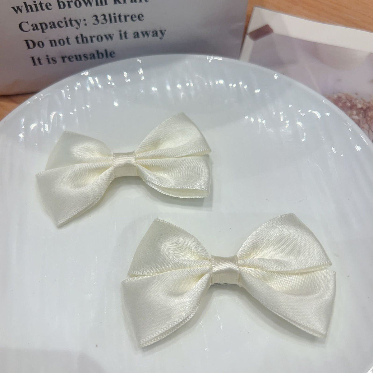Handmade - Glossy Satin Ribbon - Bow Brooch Pair - detail view 12