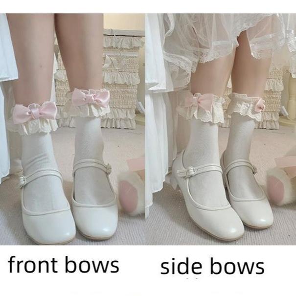 roji roji - Bow Lace - Lolita Short Socks with Lace Cuffs - option image