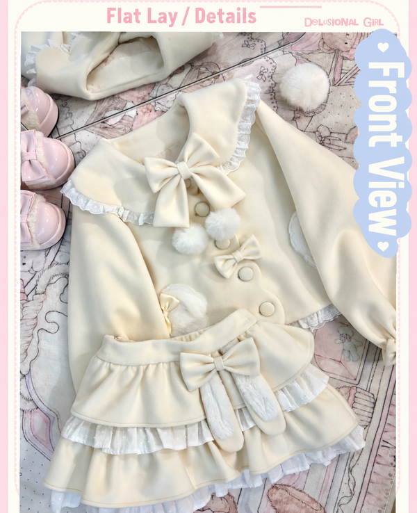 Frosted Bunny milky white jacket and skirt, original flat-lay front and construction details