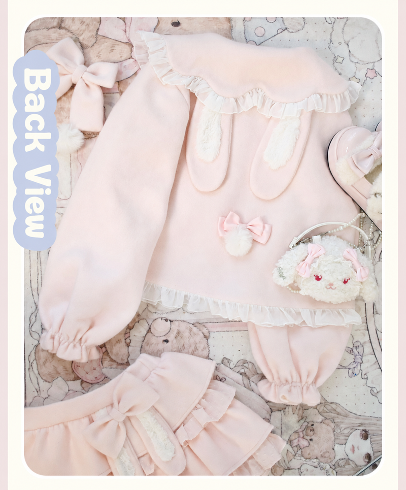 Frosted Bunny pink jacket, full original back view with plush bunny-ear detail
