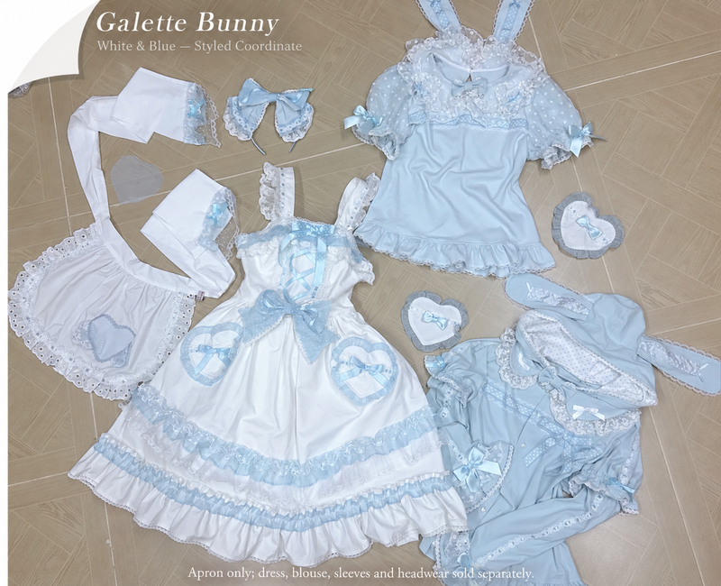 Galette Bunny — White & Blue apron — flat-lay coordinate; apron only